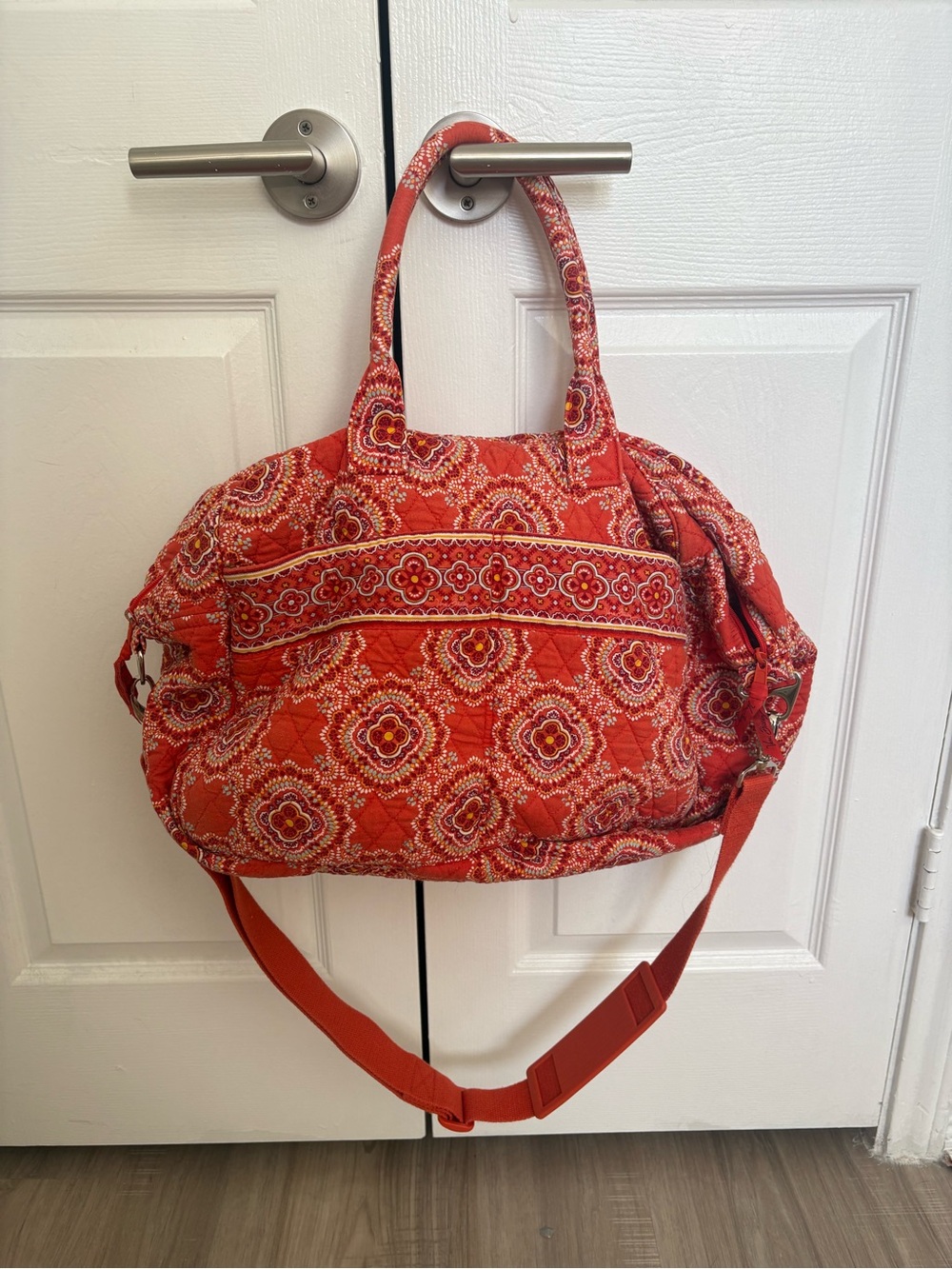 Vera Bradley Weekender Bag: Orange Quilted Floral Tote with Crossbody Strap